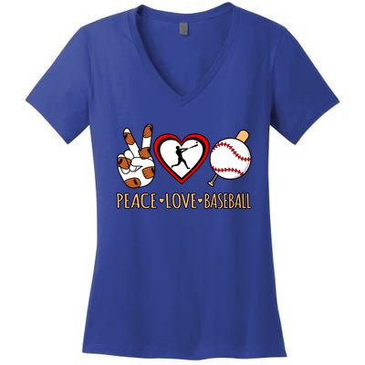 Peace Love Baseball Sports Player Lover Coach Graphic Gift Women's V-Neck T-Shirt