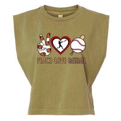 Peace Love Baseball Sports Player Lover Coach Graphic Gift Garment-Dyed Women's Muscle Tee