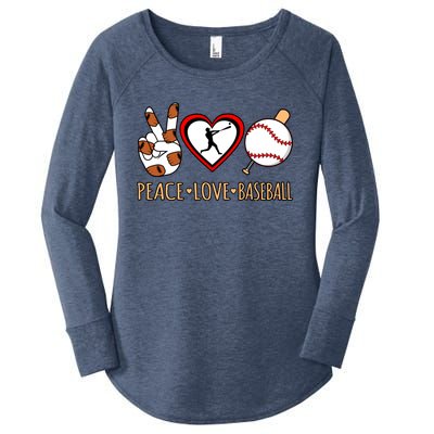 Peace Love Baseball Sports Player Lover Coach Graphic Gift Women's Perfect Tri Tunic Long Sleeve Shirt