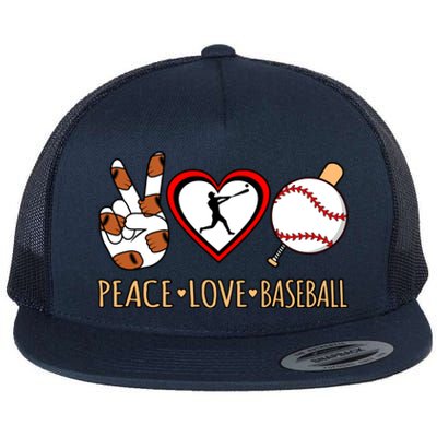 Peace Love Baseball Sports Player Lover Coach Graphic Gift Flat Bill Trucker Hat