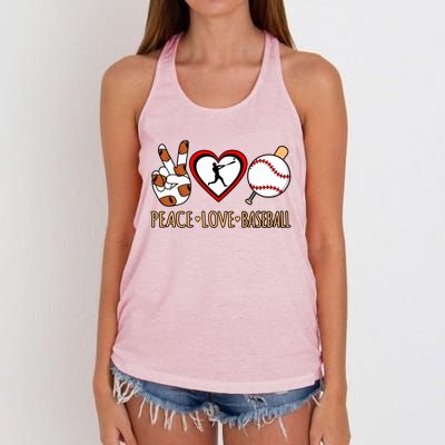 Peace Love Baseball Sports Player Lover Coach Graphic Gift Women's Knotted Racerback Tank