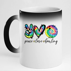 Peace Love Bowling Tie Dye Cute Bowling Lovers 11oz Black Color Changing Mug