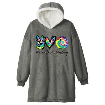 Peace Love Bowling Tie Dye Cute Bowling Lovers Hooded Wearable Blanket