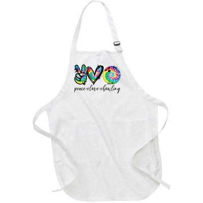 Peace Love Bowling Tie Dye Cute Bowling Lovers Full-Length Apron With Pockets