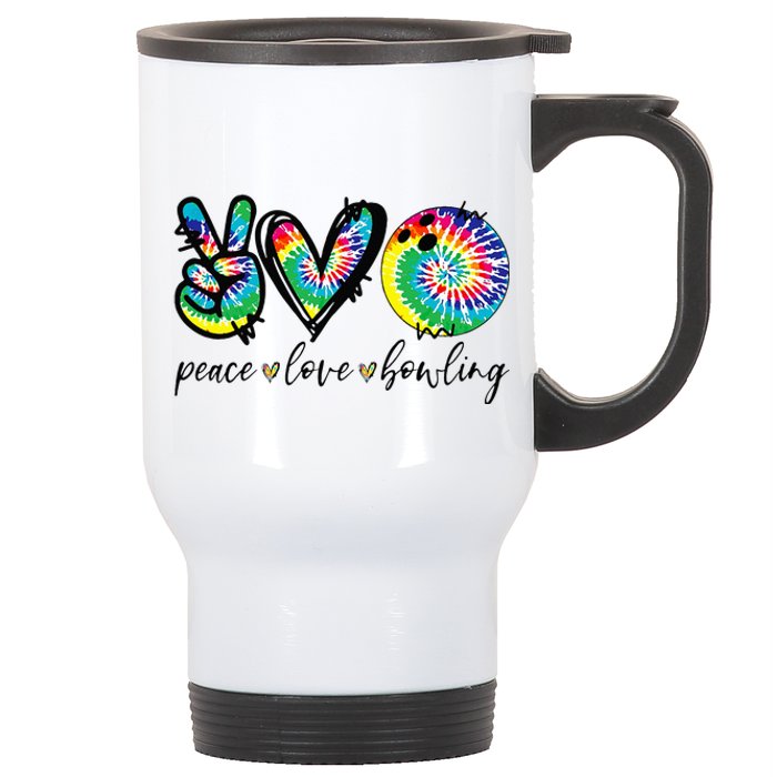 Peace Love Bowling Tie Dye Cute Bowling Lovers Stainless Steel Travel Mug