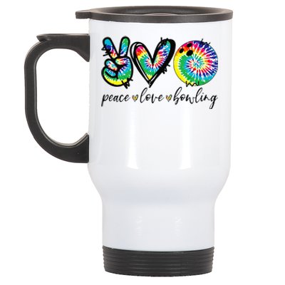 Peace Love Bowling Tie Dye Cute Bowling Lovers Stainless Steel Travel Mug