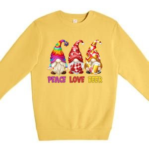 Peace Love Beer Funny Summer Gnomes Chillin With My Gnomies Cute Gift Premium Crewneck Sweatshirt