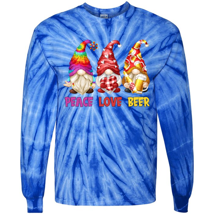 Peace Love Beer Funny Summer Gnomes Chillin With My Gnomies Cute Gift Tie-Dye Long Sleeve Shirt