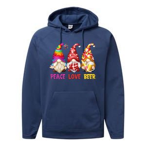 Peace Love Beer Funny Summer Gnomes Chillin With My Gnomies Cute Gift Performance Fleece Hoodie