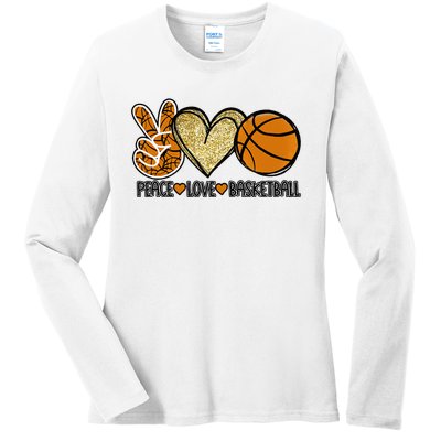 Peace Love Basketball Heart Ball Sports Team Game Player Ladies Long Sleeve Shirt