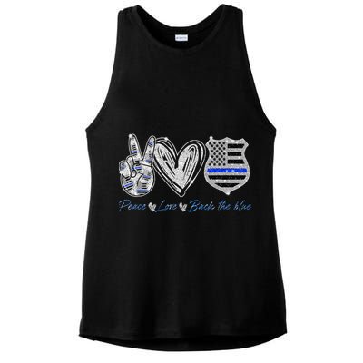 Peace Love Back The Blue Police Officer Gift Ladies PosiCharge Tri-Blend Wicking Tank