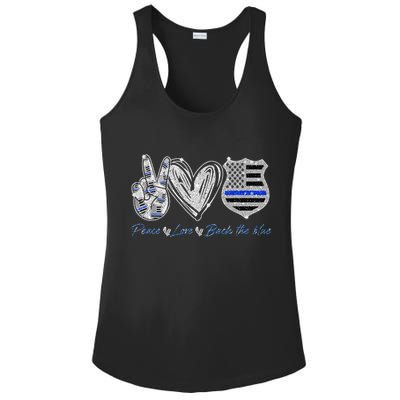 Peace Love Back The Blue Police Officer Gift Ladies PosiCharge Competitor Racerback Tank