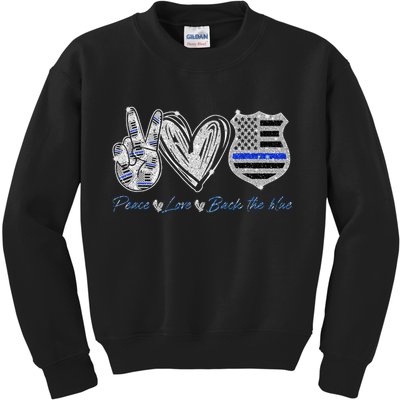 Peace Love Back The Blue Police Officer Gift Kids Sweatshirt