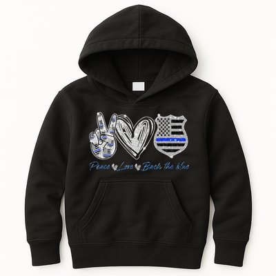 Peace Love Back The Blue Police Officer Gift Kids Hoodie