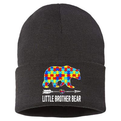 Proud Little Brother Bear Autism Awareness Gifts Boy Sustainable Knit Beanie