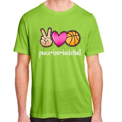 Peace Love Basketball Leopard Print Girls Women Basketball Adult ChromaSoft Performance T-Shirt