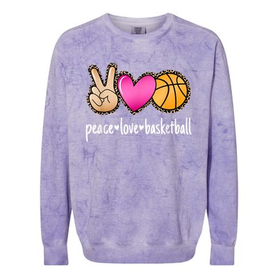 Peace Love Basketball Leopard Print Girls Women Basketball Colorblast Crewneck Sweatshirt