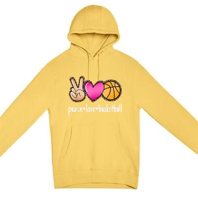 Peace Love Basketball Leopard Print Girls Women Basketball Premium Pullover Hoodie