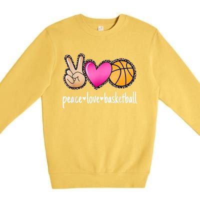 Peace Love Basketball Leopard Print Girls Women Basketball Premium Crewneck Sweatshirt