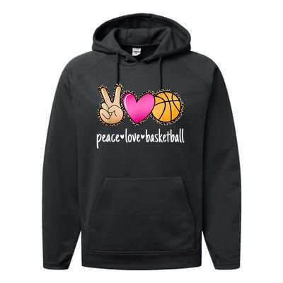 Peace Love Basketball Leopard Print Girls Women Basketball Performance Fleece Hoodie