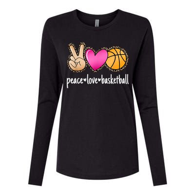 Peace Love Basketball Leopard Print Girls Women Basketball Womens Cotton Relaxed Long Sleeve T-Shirt