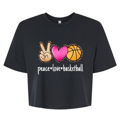 Peace Love Basketball Leopard Print Girls Women Basketball Bella+Canvas Jersey Crop Tee