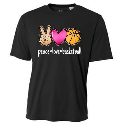 Peace Love Basketball Leopard Print Girls Women Basketball Cooling Performance Crew T-Shirt