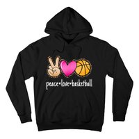 Peace Love Basketball Leopard Print Girls Women Basketball Hoodie