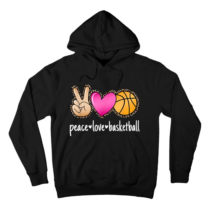 Peace Love Basketball Leopard Print Girls Women Basketball Hoodie