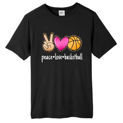 Peace Love Basketball Leopard Print Girls Women Basketball Tall Fusion ChromaSoft Performance T-Shirt