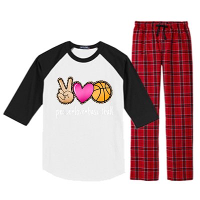 Peace Love Basketball Leopard Print Girls Women Basketball Raglan Sleeve Pajama Set