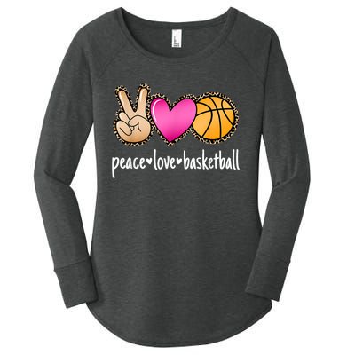 Peace Love Basketball Leopard Print Girls Women Basketball Women's Perfect Tri Tunic Long Sleeve Shirt