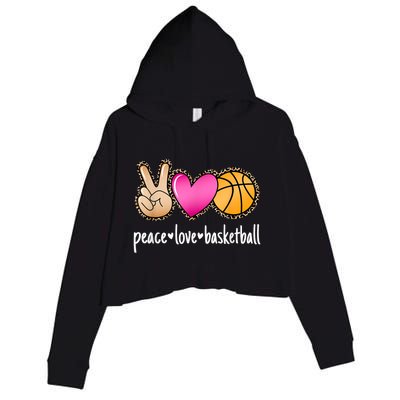 Peace Love Basketball Leopard Print Girls Women Basketball Crop Fleece Hoodie