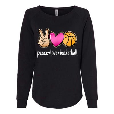 Peace Love Basketball Leopard Print Girls Women Basketball Womens California Wash Sweatshirt