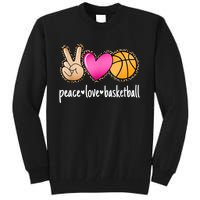 Peace Love Basketball Leopard Print Girls Women Basketball Tall Sweatshirt