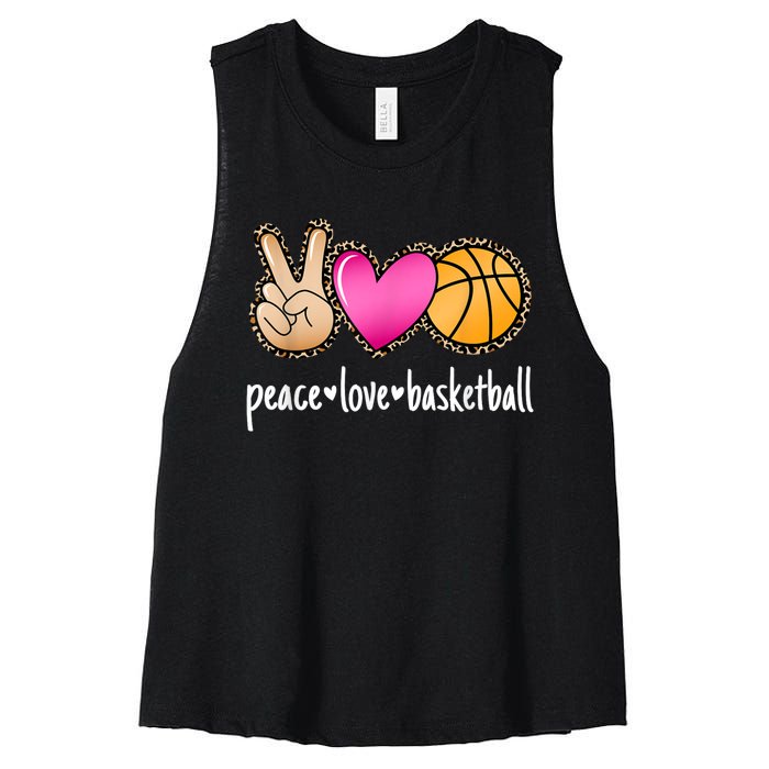 Peace Love Basketball Leopard Print Girls Women Basketball Women's Racerback Cropped Tank