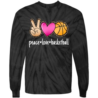 Peace Love Basketball Leopard Print Girls Women Basketball Tie-Dye Long Sleeve Shirt