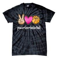 Peace Love Basketball Leopard Print Girls Women Basketball Tie-Dye T-Shirt