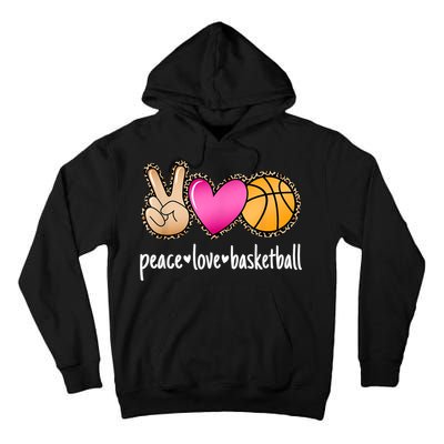 Peace Love Basketball Leopard Print Girls Women Basketball Tall Hoodie