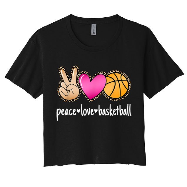 Peace Love Basketball Leopard Print Girls Women Basketball Crop Top