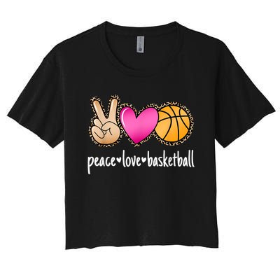 Peace Love Basketball Leopard Print Girls Women Basketball Women's Crop Top Tee