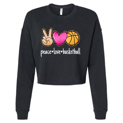 Peace Love Basketball Leopard Print Girls Women Basketball Cropped Pullover Crew