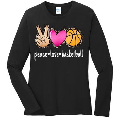 Peace Love Basketball Leopard Print Girls Women Basketball Ladies Long Sleeve Shirt