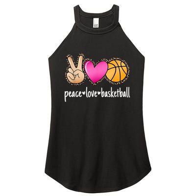 Peace Love Basketball Leopard Print Girls Women Basketball Women's Perfect Tri Rocker Tank