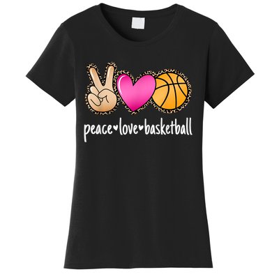 Peace Love Basketball Leopard Print Girls Women Basketball Women's T-Shirt