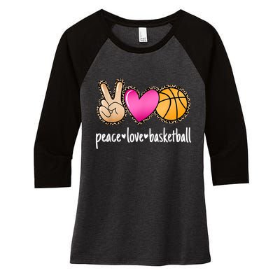 Peace Love Basketball Leopard Print Girls Women Basketball Women's Tri-Blend 3/4-Sleeve Raglan Shirt