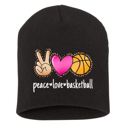 Peace Love Basketball Leopard Print Girls Women Basketball Short Acrylic Beanie