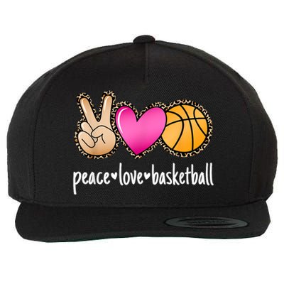 Peace Love Basketball Leopard Print Girls Women Basketball Wool Snapback Cap