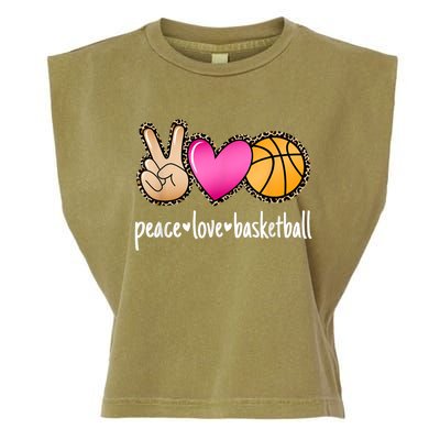 Peace Love Basketball Leopard Print Girls Women Basketball Garment-Dyed Women's Muscle Tee