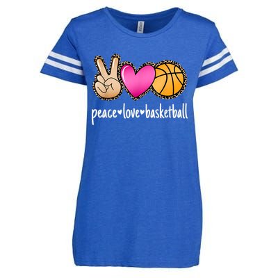 Peace Love Basketball Leopard Print Girls Women Basketball Enza Ladies Jersey Football T-Shirt